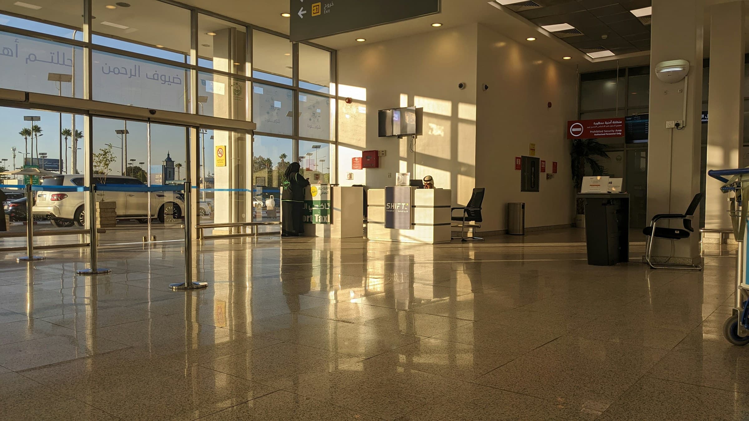 Sunlit international airport terminal
